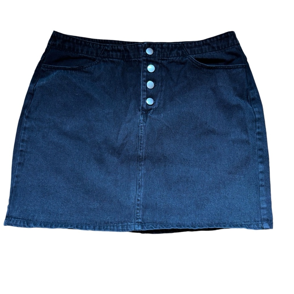 Forever 21 Plus Black Denim Button Fly Mini Stretch Denim Skirt Size 0X